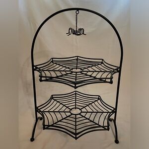 Halloween Spiderweb 2-tier cake stand with dangling spider